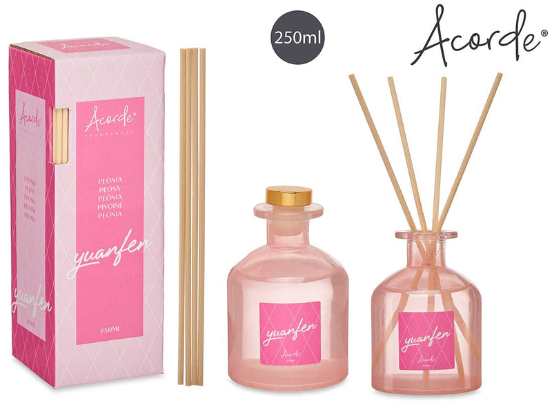 Acorde - 250 ml Fragrant liquid glass with scent sticks gift box Peony