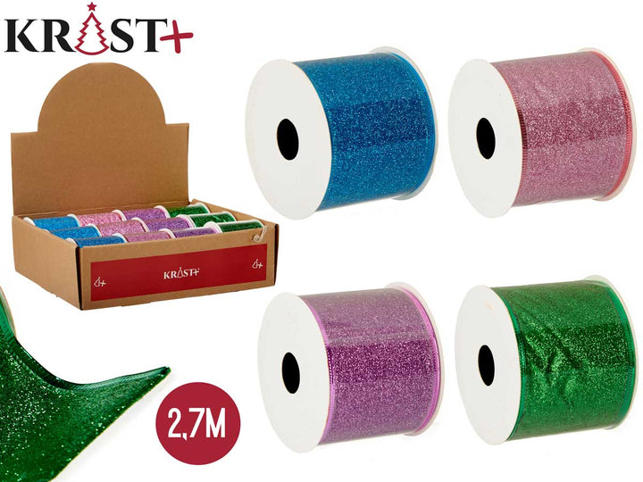 Blue glitter gift ribbon without border 4x270cm