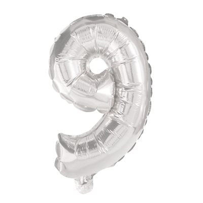 Folie ballon i sølv farve, nr 9, str: 31-33 cm