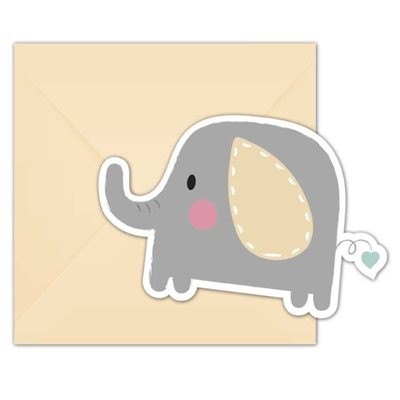 Baby elefant indbydelse m/kuvert, 6 stk ⎮ 5201184904978 ⎮ GT_000119