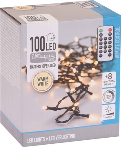 Lyskæde 100 LED til Batt.
