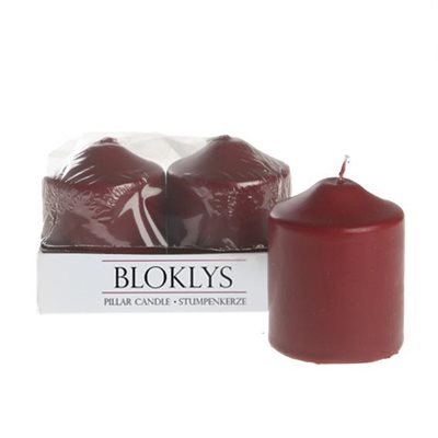 Rød bloklys - 4 stk., H 8cm, Dia. 6,2cm 4/boks ⎮ 5706207218051 ⎮ DG_002369