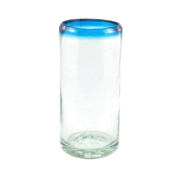 Drinking glass Large (Mexican Mouth Blown) - Turquoise rim