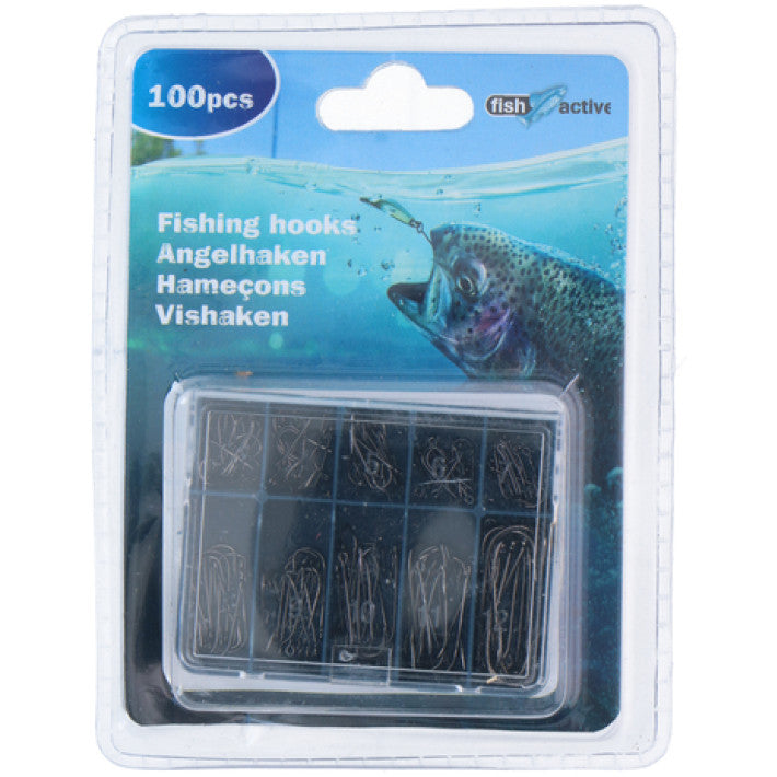 Fish & Active - 100 Fishing hooks in 10 sizes