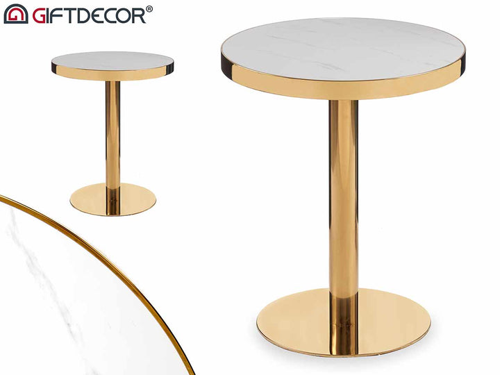 Giftdecor - Rundt guldkrom hvid bordplade