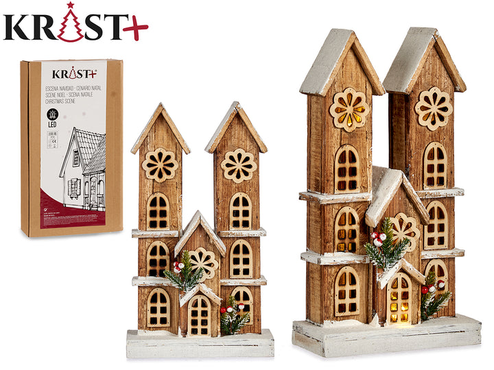 Christ Christmas scene classic - Church with Snow & Lights 42cm
