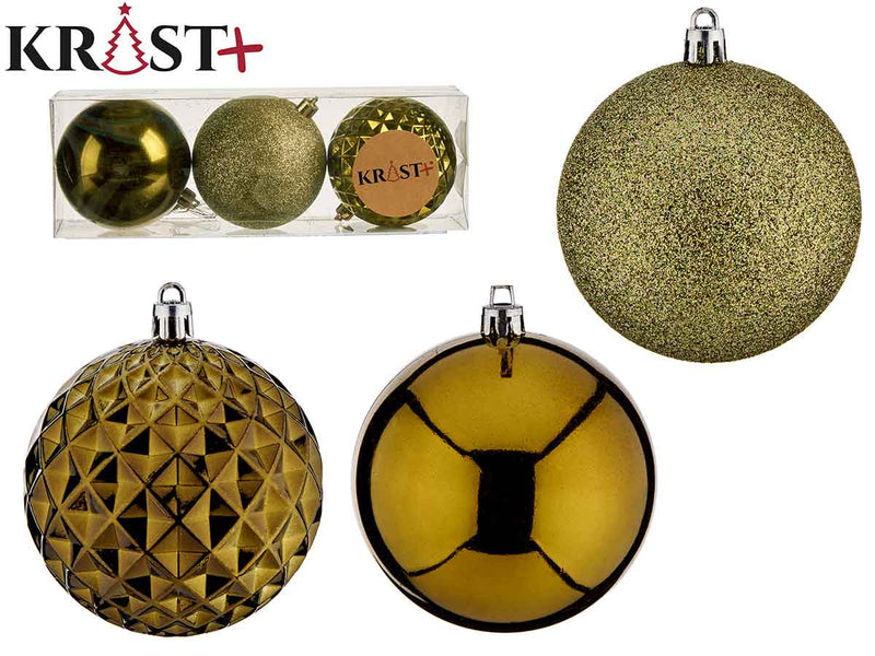 Krist 3pc Christmas bauble set - Olive green