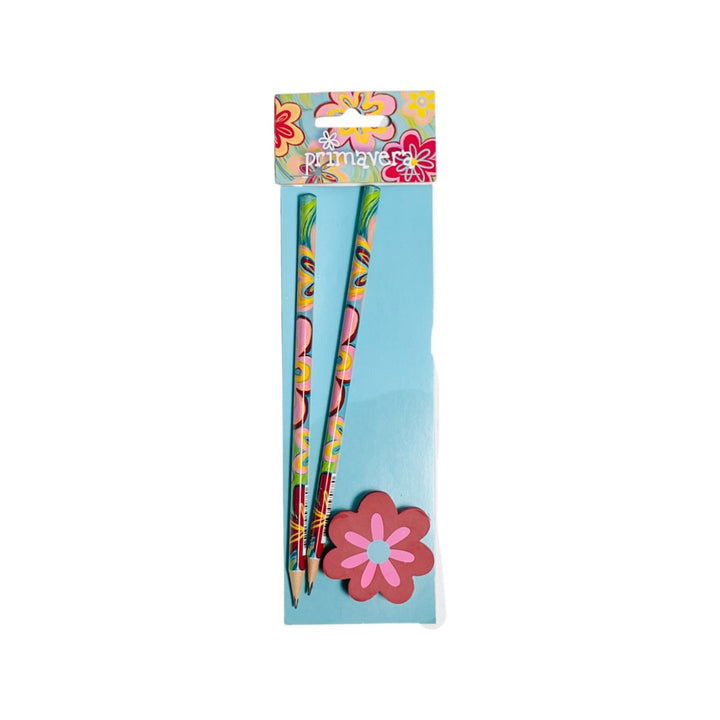 Primavera - Pencil & Eraser Set - Flowers Theme - 2 Pencils & 1 Eraser