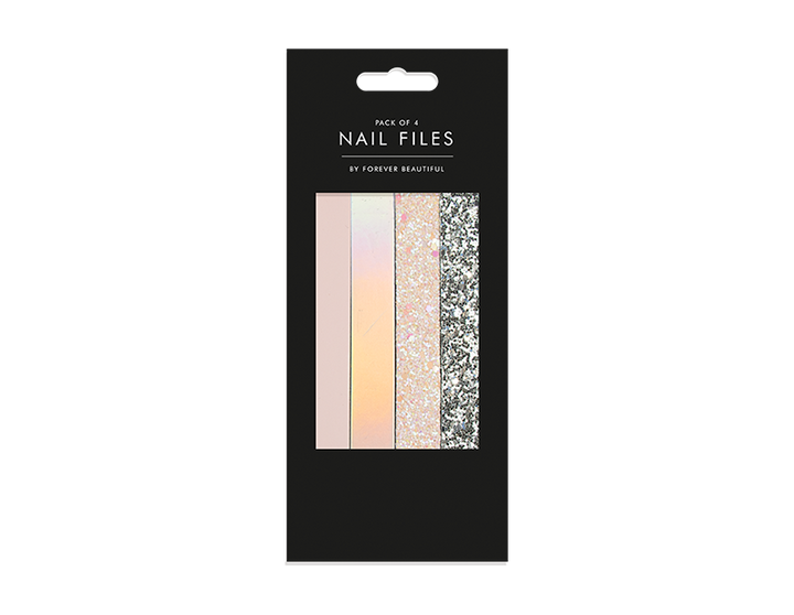 Hver pakke med fire neglefiler indeholder fire forskellige fildesigns. På den ene side den slibende filoverflade og på den modsatte side to forskellige foliedesigns og to forskellige glitrende glitterdesigns. Filerne er 17,5 cm lange og designet til at fungere robust som en del af en manicure eller pedicure aktivitet. Hver fil er konstrueret af indlejrede lag af karton med de sidste ydre lag påført.