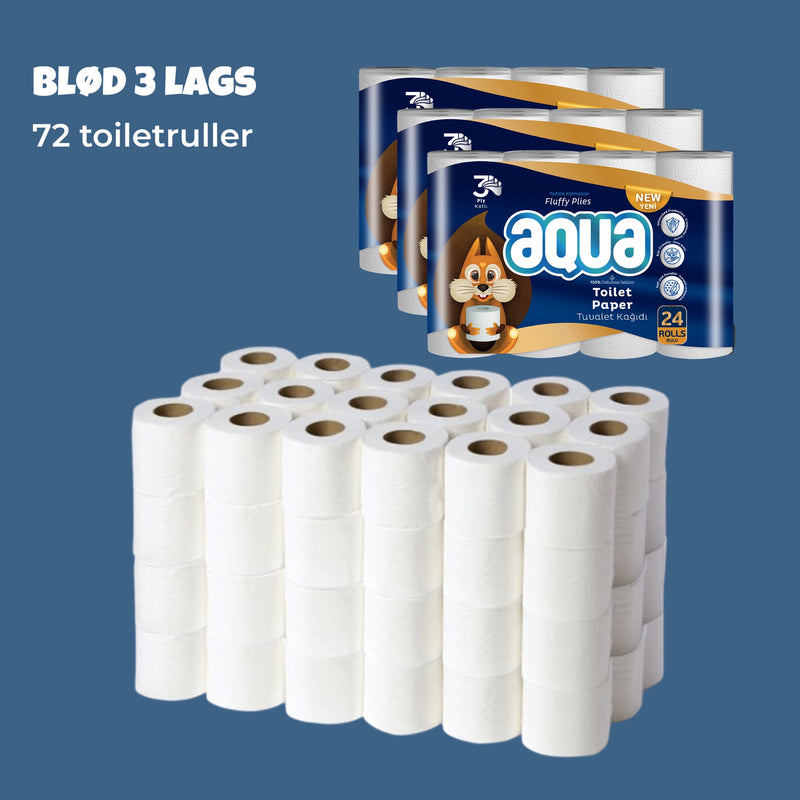 (UDSOLGT - Forudbestilles) Aqua 72 ruller 3-lags blødt Toiletpapir