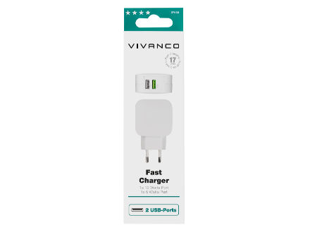 Vivanco charger plug for 2 pcs. USB-A with Smart IC, 17W