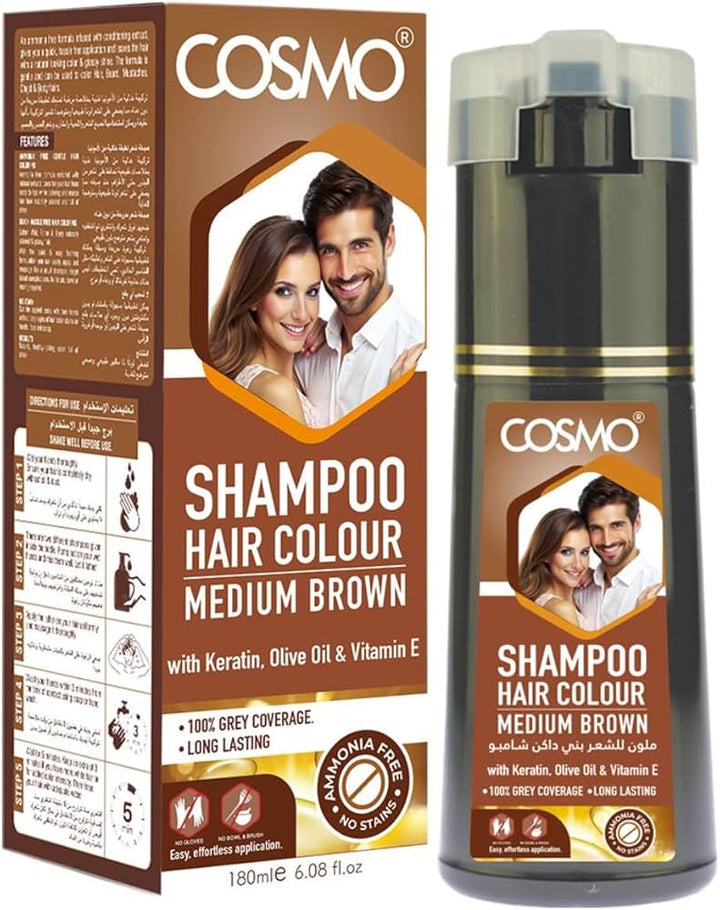 Cosmo Hårfarve Shampoo – [Medium Brown] (180 ml)