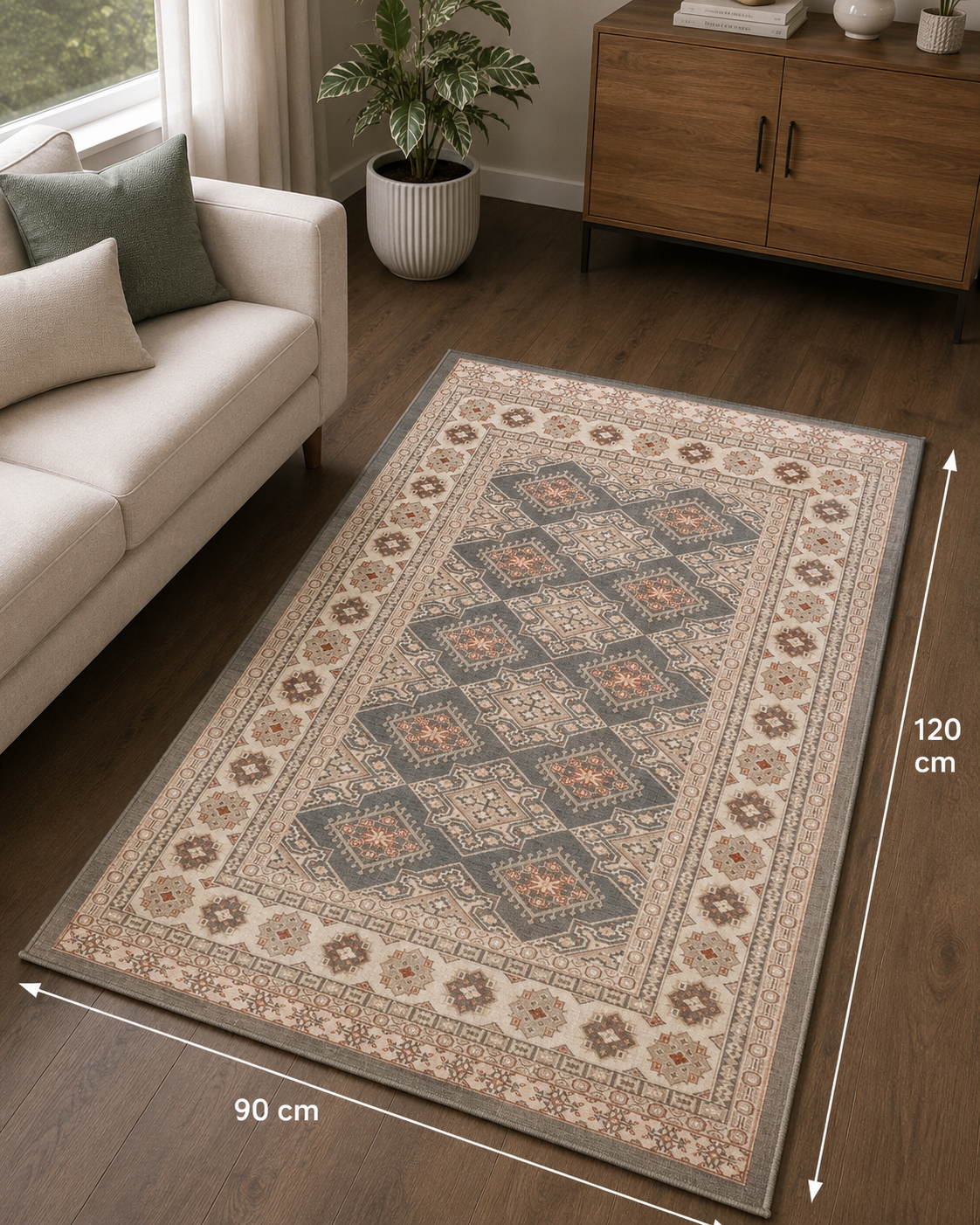 Vintage Oriental Tæppe – Grå/Beige 90 x 120 cm