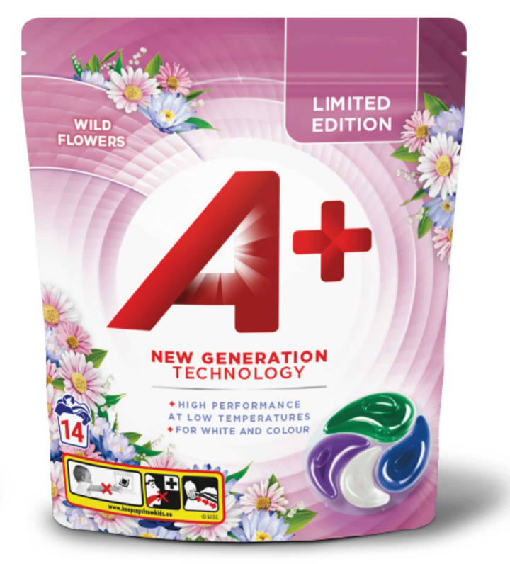 A+ vaskekapsler (Wild Flowers) 14x22g kapsler Begrænset udgave