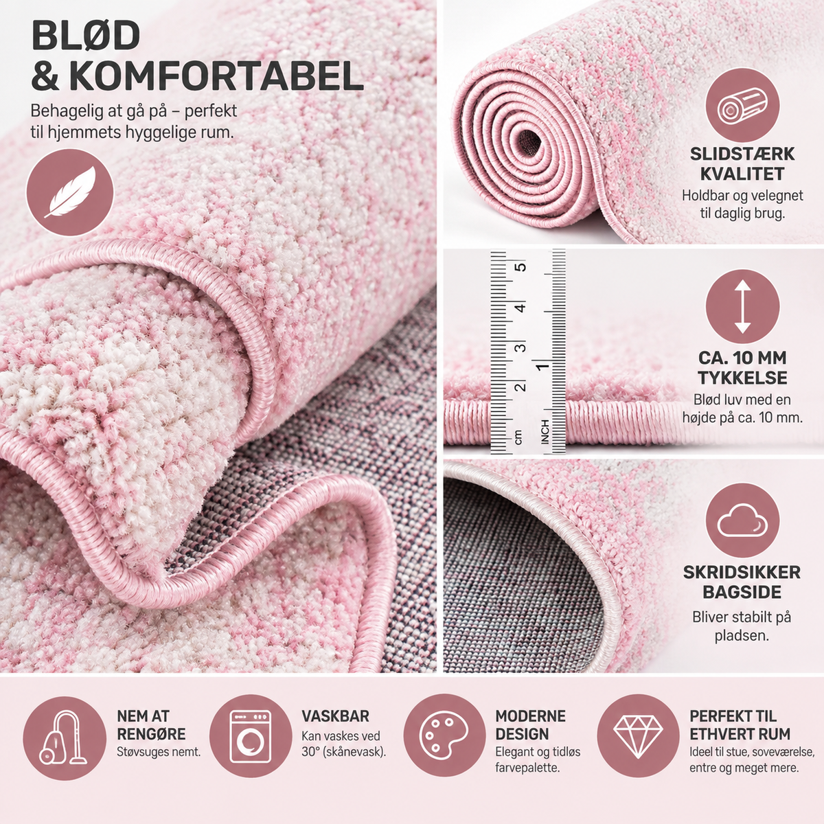 Dover Tæppe - 160x245 cm Rosa & Creme Vintage Design