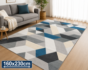 Modern Geo Blue Tæppe 160x230 cm med Skridsikker Bund