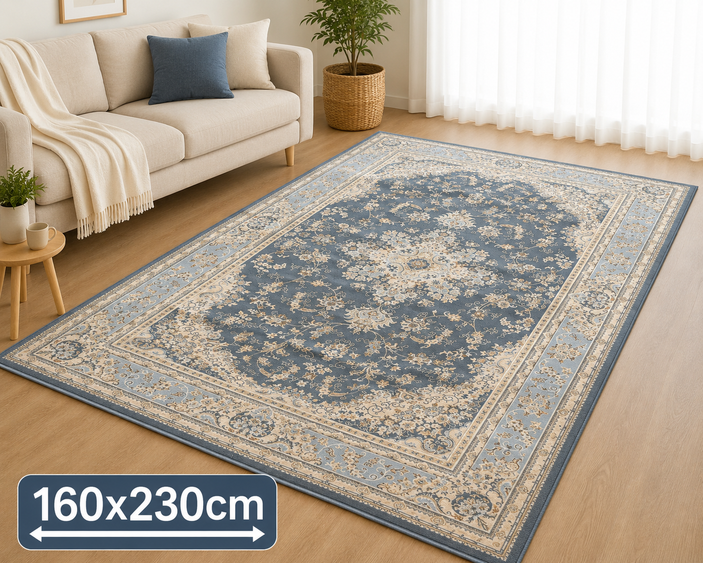 Royal Classic Blue Tæppe 160x230 cm med Skridsikker Bund