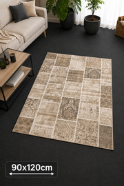 Vintage Patchwork Tæppe - 90x120 cm - Olive Beige