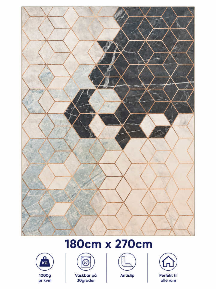 Stilrent tæppe 180x270 cm - Nordic Hexa Marble