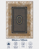 Stilrent tæppe 90x120 cm i beige og mørkeblå med antikt præg
