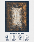 Stilrent tæppe 90x120 cm ternet i farvenuancer fra beige, brun til mørkeblå