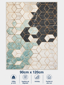 Stilrent tæppe 90x120 cm fra hvid til blå med 3D-effekt og gule striber