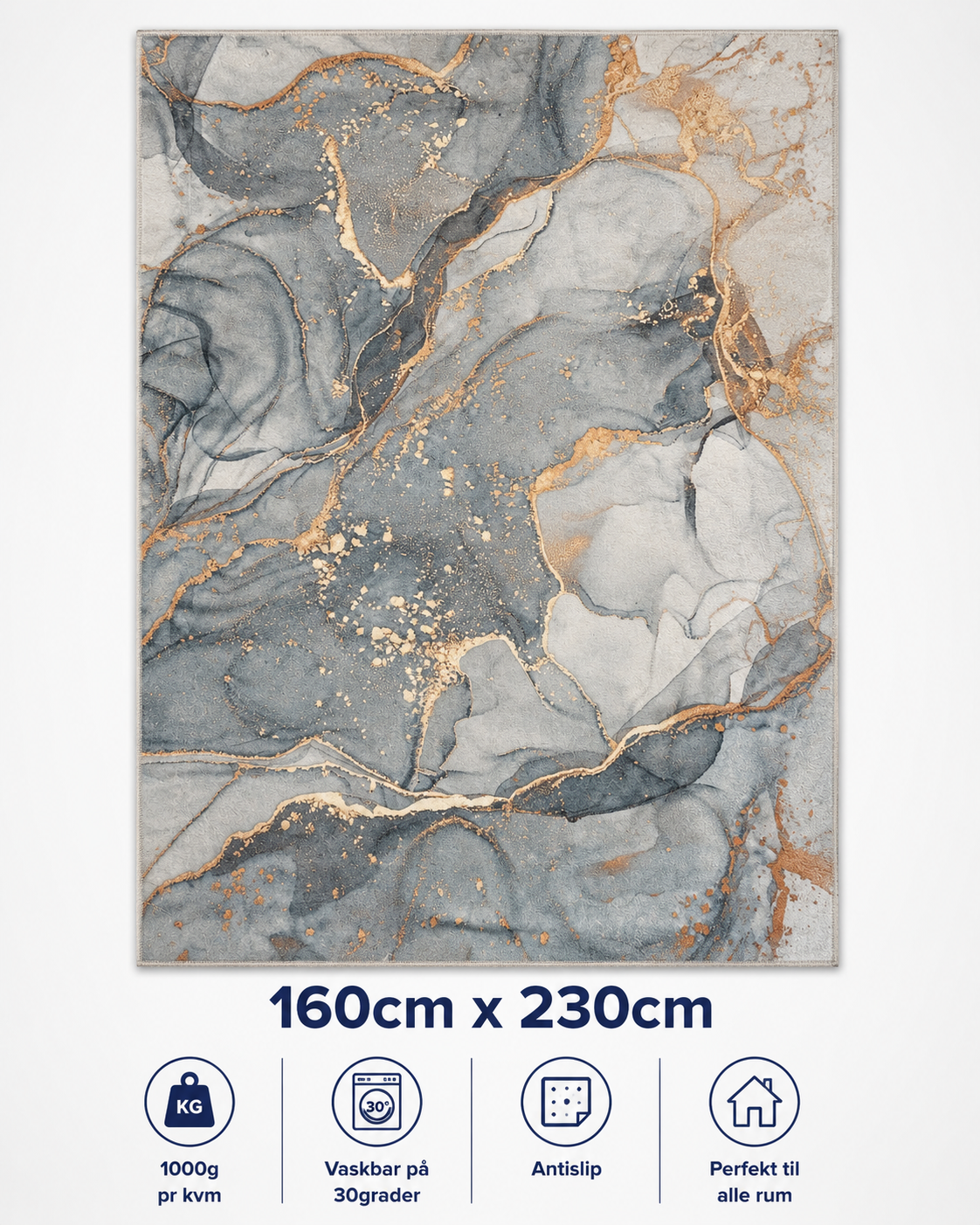 Stilrent tæppe 160x230 cm, Golden Ocean Marble