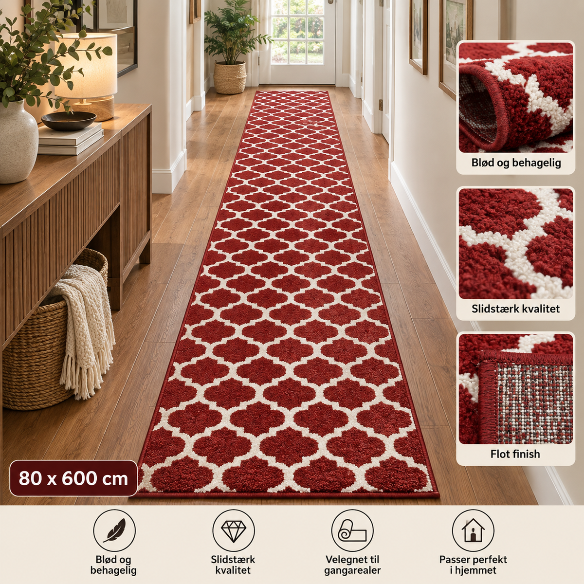 Lattice Løbertæppe – 80x600 cm Mørk Terracotta & lys Beige