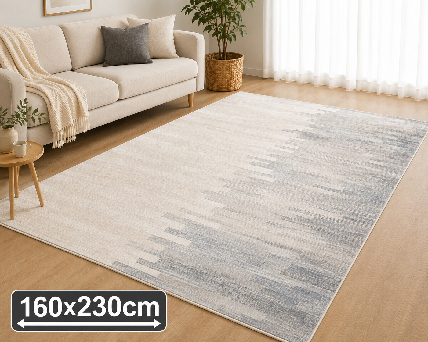 Nordic Fade Grey Tæppe 160x230 cm med Skridsikker Bund