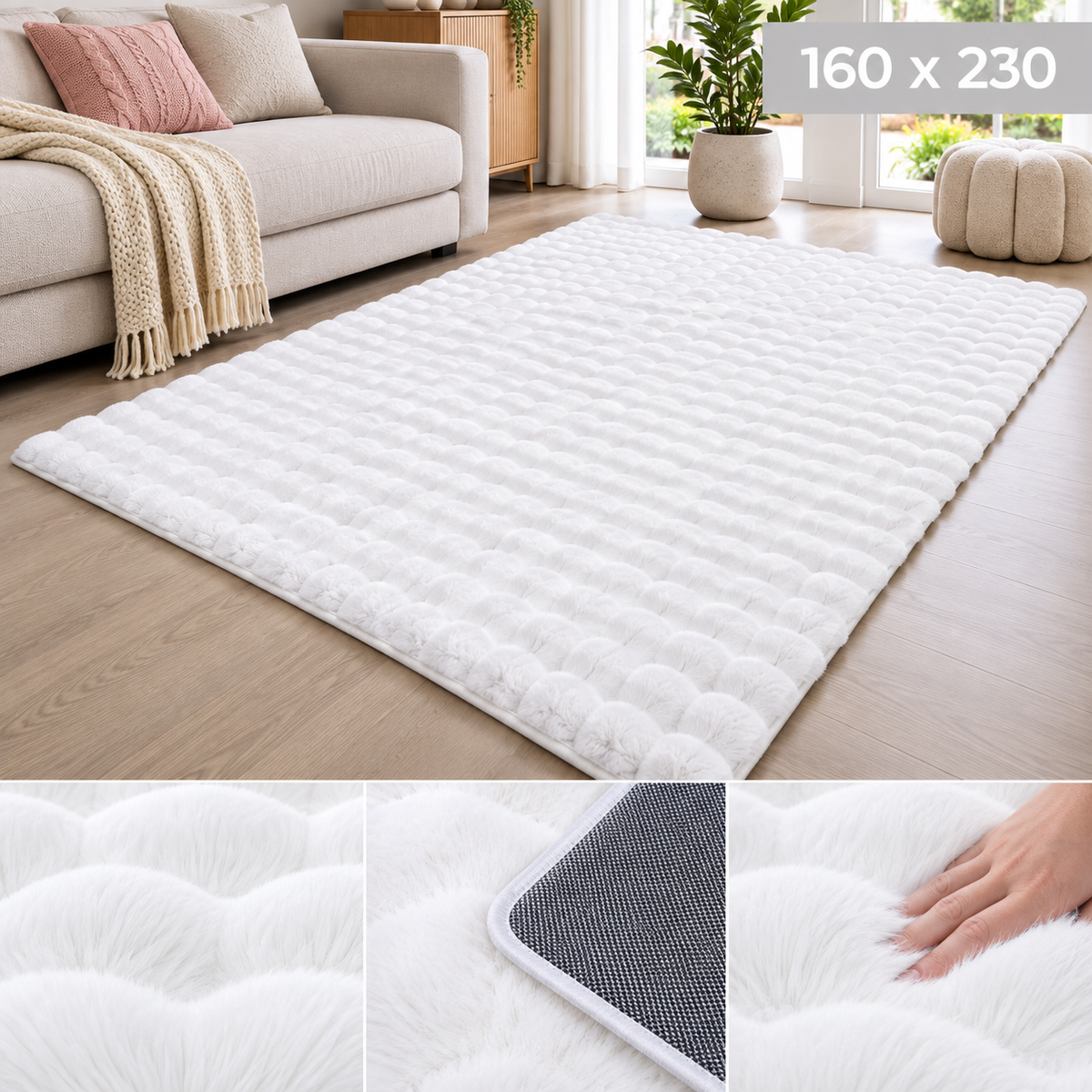 Velour Bubble Tæppe 160x230 cm – Hvid