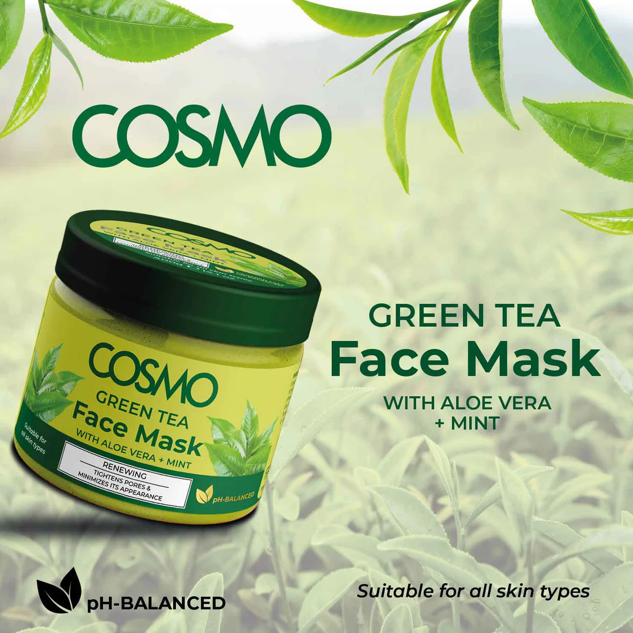 Cosmo Grøn Te Ansigtsmaske med Aloe Vera & Mynte – 325 ml