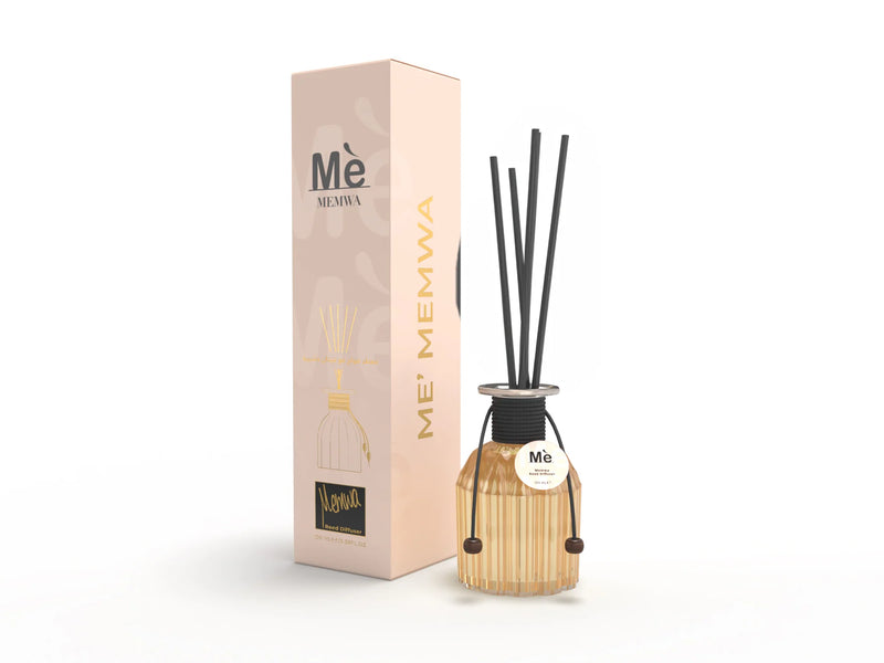 Aromadiffuser 100ml (Memwa Mé) med pinde i stilfuldt glas