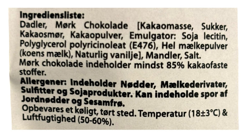 3 Poser Chokolade Dadler med Mandel og 85% Mørk