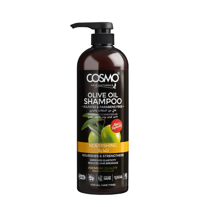 Cosmo 1000ml Pumpe Shampoo Oliven Olie – Sulfat- og parabenfri, farvebevarende, pH-balanceret.