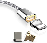 3 in 1 magnetic charger cable with Micro USB, Type C, Lightning connector 100cm