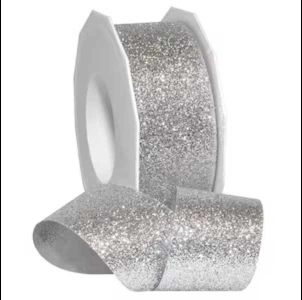 silver glitter gift ribbon without edge 4x270cm silver