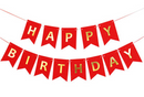 Happy Birthday banner med silkebånd - Rød med guld skrift