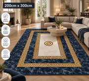 Royal Greek Tæppe – 200x300 cm – Marineblå & Guld