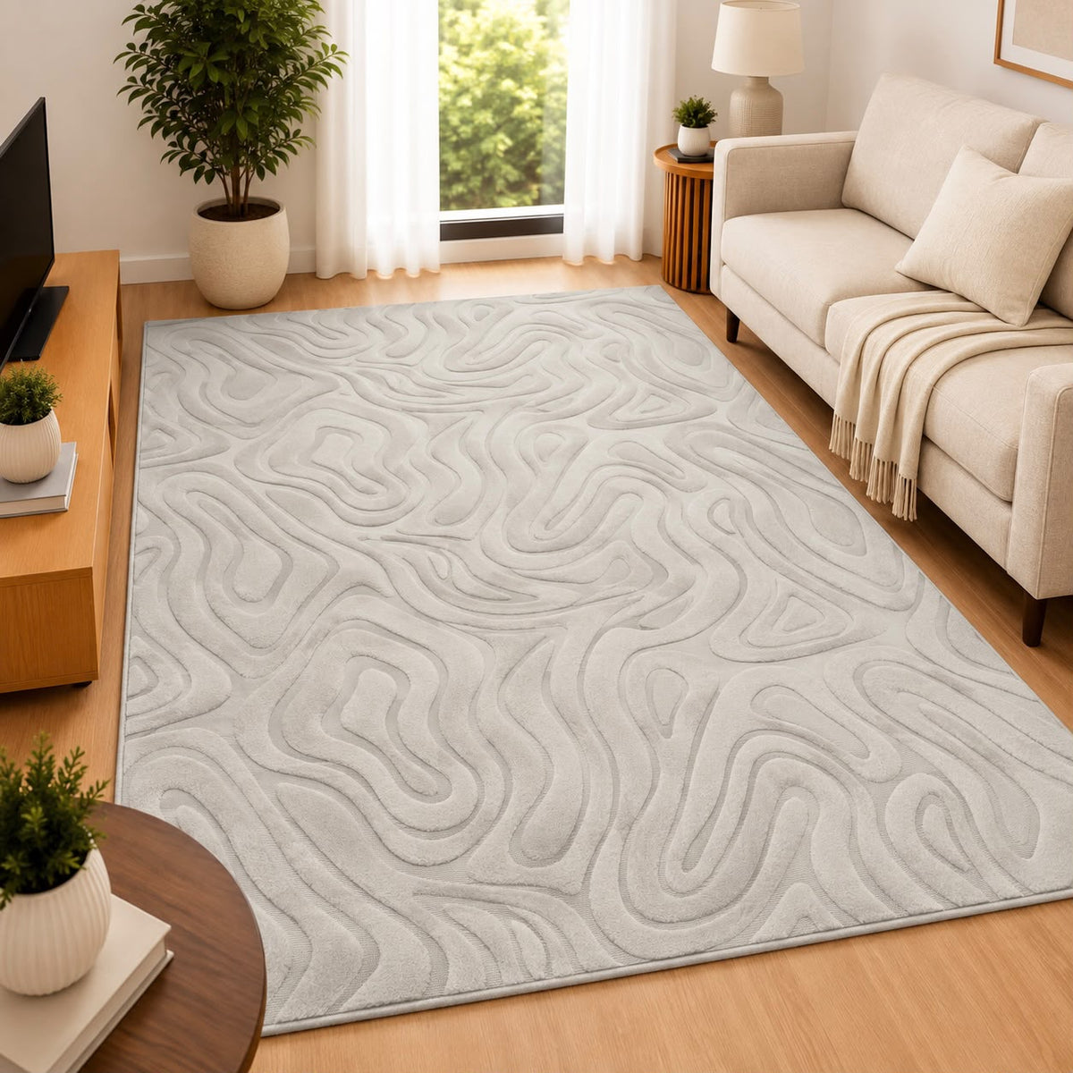 Wave Flow Tæppe – 200x290 cm – Dust Gray (Støvet Lysegrå)