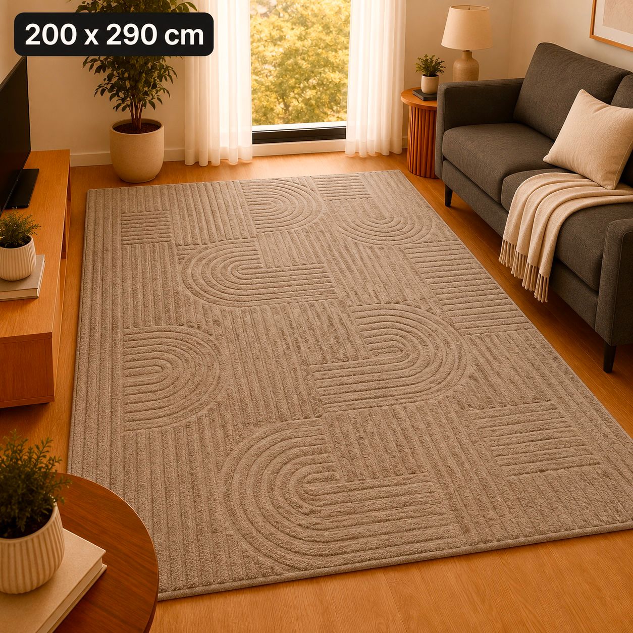 Arch Flow Stone Taupe Tæppe 200x290 cm med Reliefstruktur
