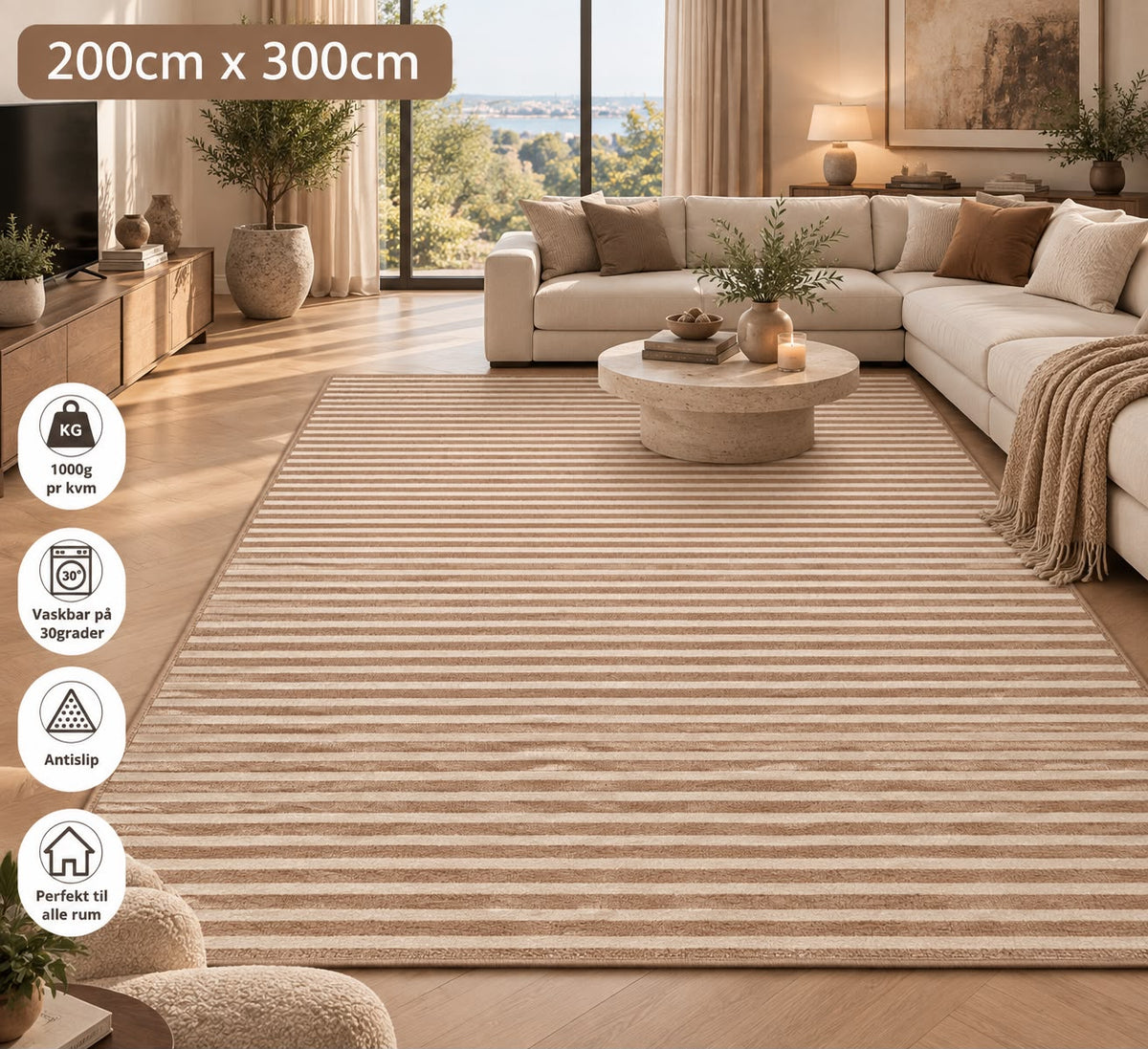 Stripe Line Tæppe - 200x300 cm Beige & Creme Stribet