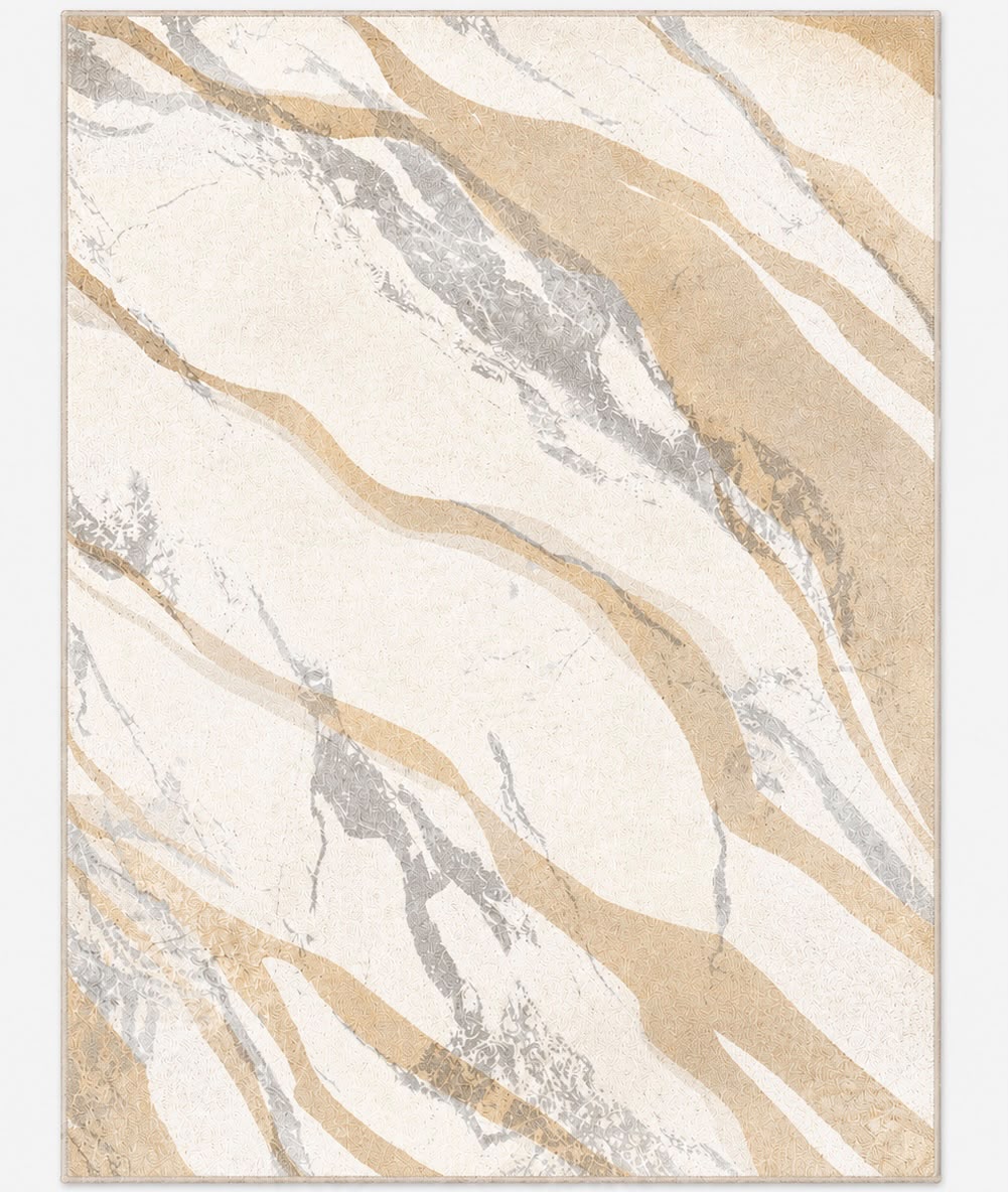 Marble Flow Tæppe - 200x300 cm Lys & Teddy Beige med Grå Marmordetaljer