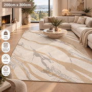 Marble Flow Tæppe - 200x300 cm Lys & Teddy Beige med Grå Marmordetaljer