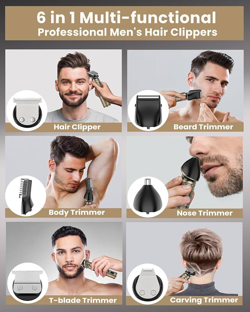 6-i-1 Professionel Hår- & Skægtrimmer – Vintage Bronze Edition (180 min Driftstid)