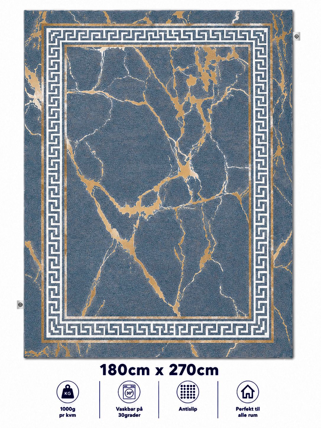 Stilrent tæppe 180x270 cm - Royal Marble Blue