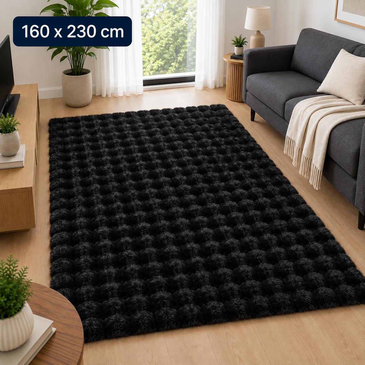 Velour Bubble Tæppe 160x230 cm – Deep Black