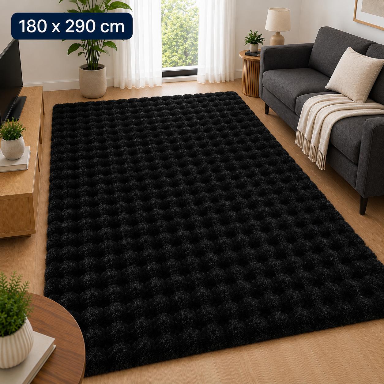 Velour Bubble Tæppe 180x290 cm – Deep Black