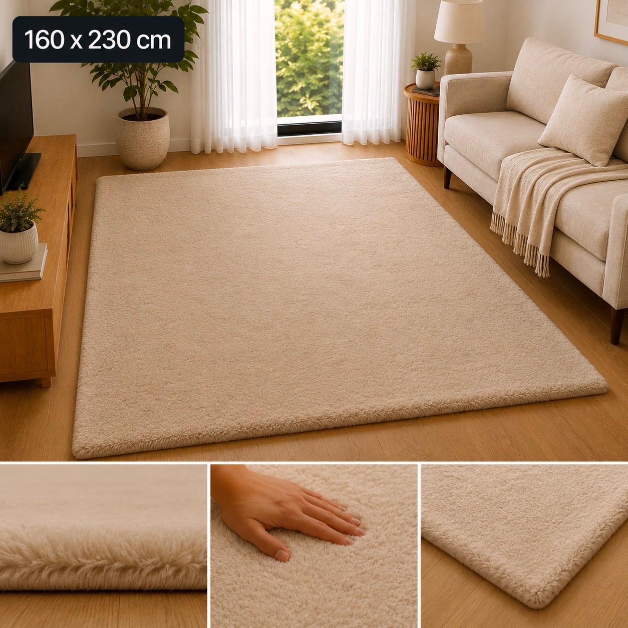 Cloud Velour Ekstra Tyk Beige Tæppe 160x230 cm