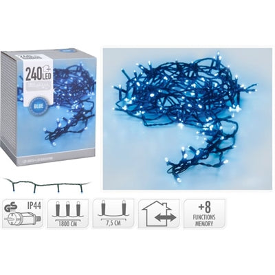 LED Lyskæde 240, Blå Ude/Inde 8 funktioner