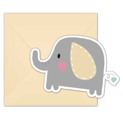 Baby elefant indbydelse m/kuvert, 6 stk ⎮ 5201184904978 ⎮ GT_000119 
